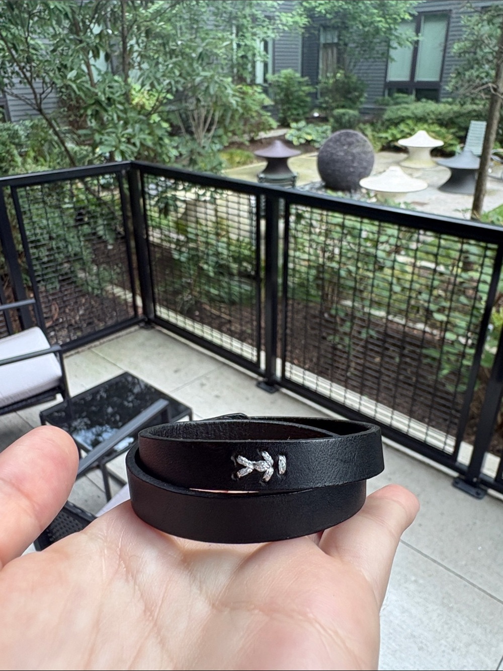 Black Leather Wrap Bracelet with Silver Stitch Accent